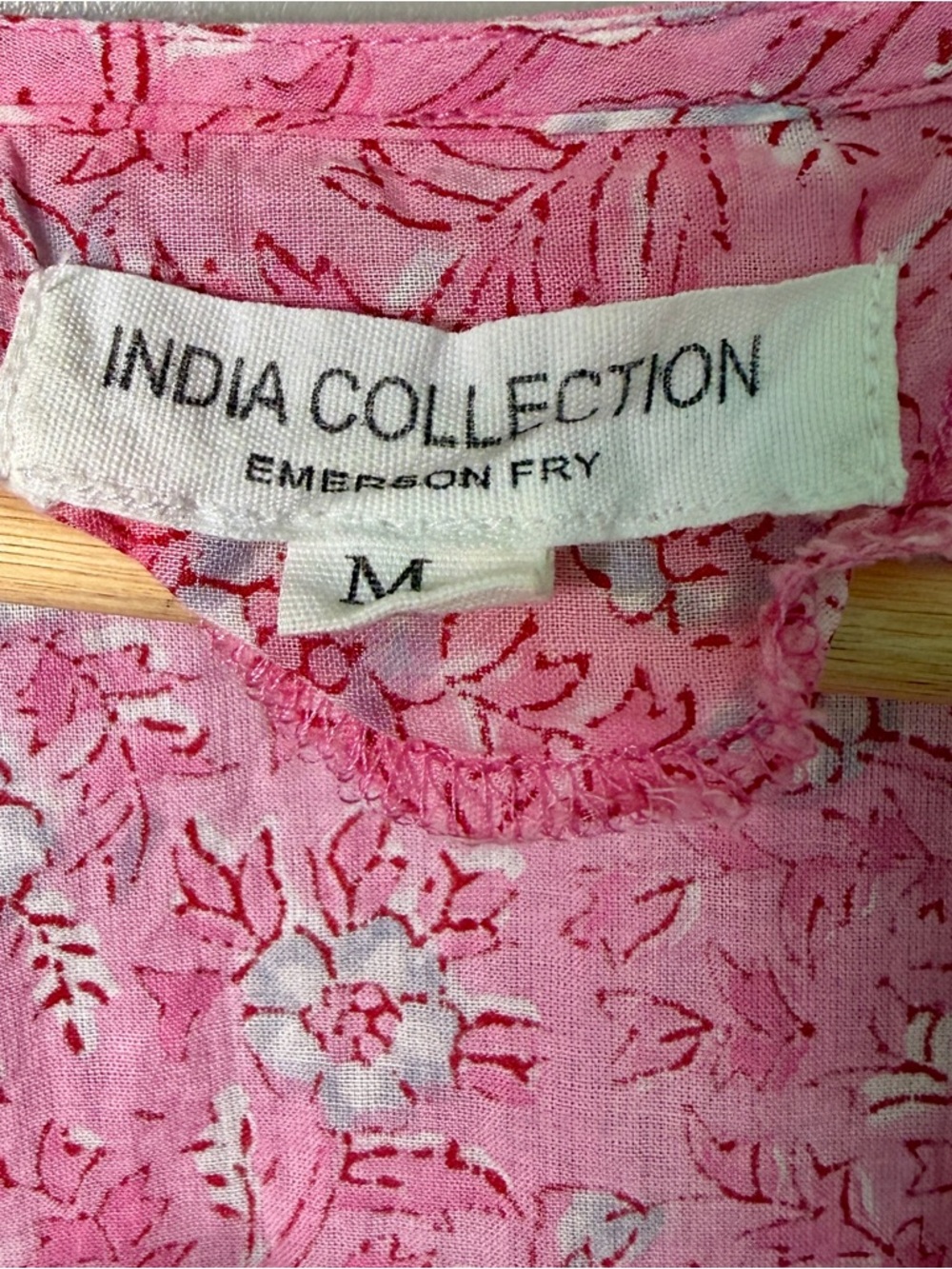 Emerson Fry India Collection Cotton Hand Block Print Blouse  | Pink Floral | M - Picture 3 of 7